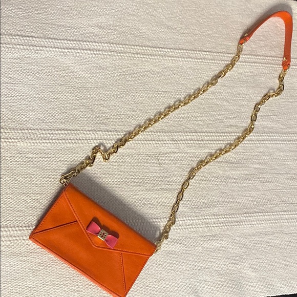 Tory Burch Orange Pink Envelope Clutch with Chain - Picture 3 of 6